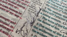 Margin note in a Bible with words, Sermon: Let God Speak